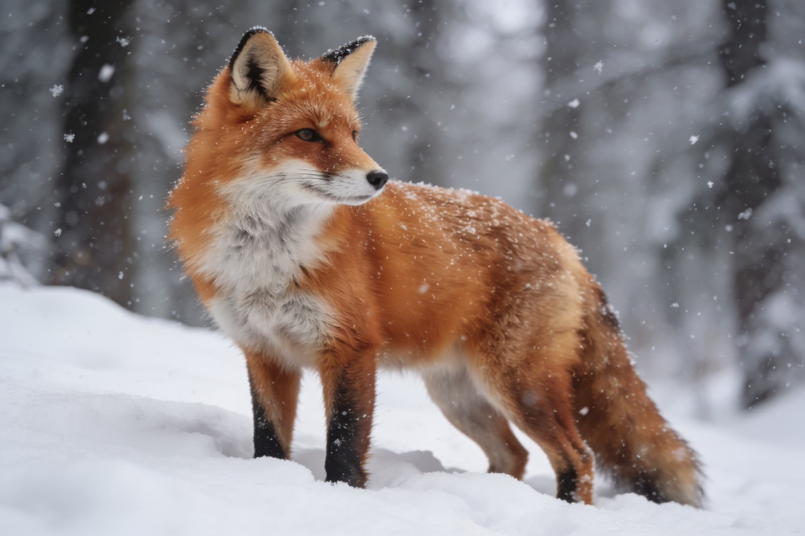 Fox in Falling Snow, Northern forest